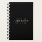 Moderne naam en monogram | Grijs en zwart Planner (Voorkant)