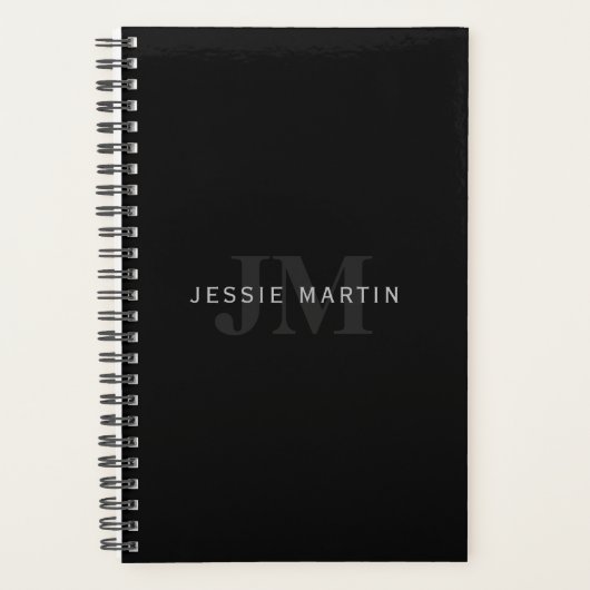 Moderne naam en monogram | Grijs en zwart Planner (Voorkant)