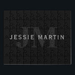 Moderne naam en monogram | Grijs en zwart Puzzel<br><div class="desc">De naam van de douane gelaagde over monogram.</div>