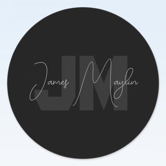 Moderne naam en monogram | Grijs en zwart Ronde Sticker