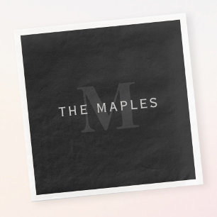 Moderne naam en monogram   Grijs en zwart Servet