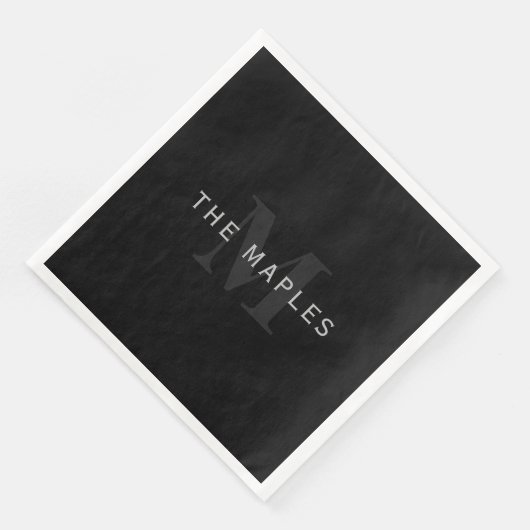 Moderne naam en monogram | Grijs en zwart Servet (Hoek)