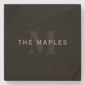 Moderne naam en monogram | Grijs en zwart Stenen Onderzetter (Voorkant)