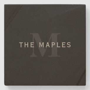 Moderne naam en monogram   Grijs en zwart Stenen Onderzetter