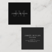 Moderne naam en monogram | Grijs en zwart Vierkante Visitekaartje (Voorkant / Achterkant)