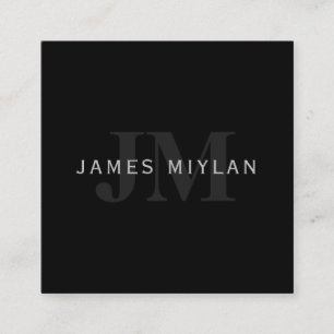 Moderne naam en monogram Grijs en zwart Vierkante Visitekaartje