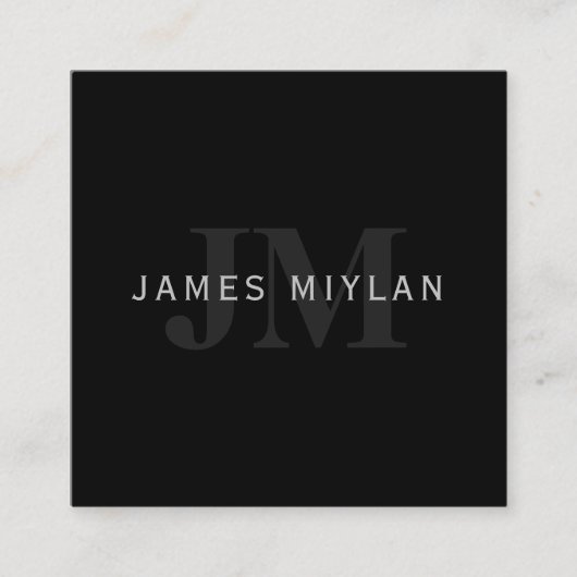 Moderne naam en monogram | Grijs en zwart Vierkante Visitekaartje (Voorkant)