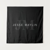 Moderne naam en monogram | Grijs en zwart Wandkleed (Voorkant)