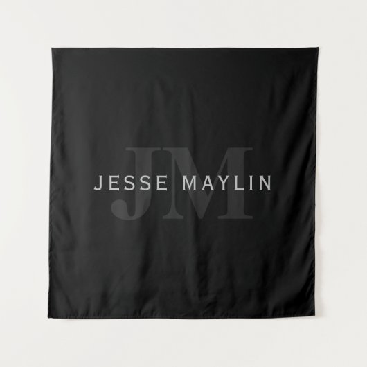 Moderne naam en monogram | Grijs en zwart Wandkleed (Voorkant)