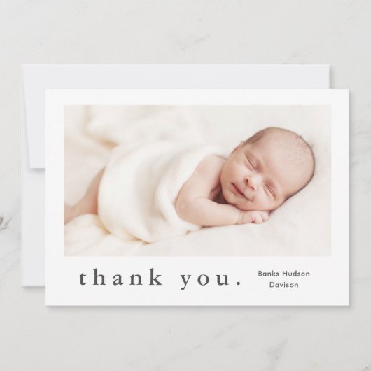 Moderne naam Foto Baby Bedankkaart (Voorkant)