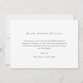 Moderne naam Foto Baby Bedankkaart (Achterkant)