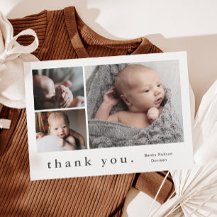 Moderne Naam Foto Collage Baby Bedankkaart