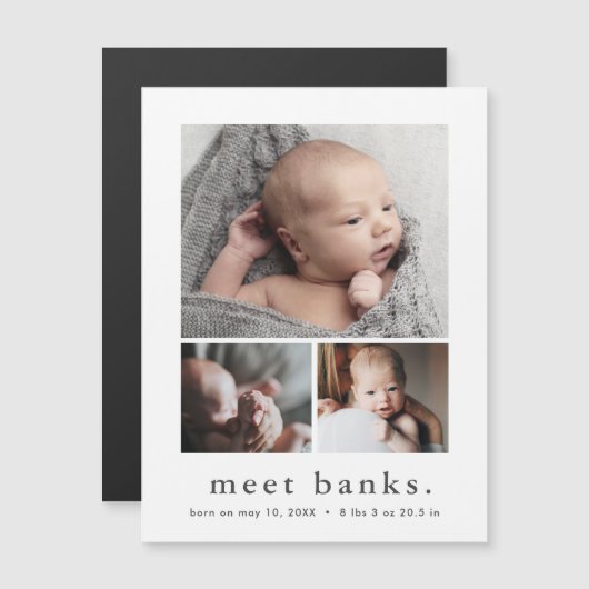 Moderne naam Foto Collage Baby Hartelijk dank Magnetische Uitnodiging (Voorkant / Achterkant)