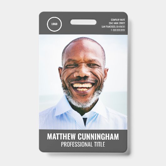 Moderne naam foto werknemer Barcode Round Logo Badge (Voorkant)