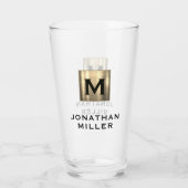 Moderne naam, geborsteld metaal monogram bier glas (Achterkant)