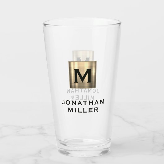 Moderne naam, geborsteld metaal monogram bier glas (Achterkant)
