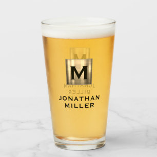 Moderne naam, geborsteld metaal monogram bier glas