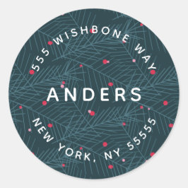 Moderne naam gepersonaliseerde vakantie sparren ad ronde sticker