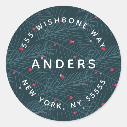 Moderne naam gepersonaliseerde vakantie sparren ad ronde sticker (Voorkant)