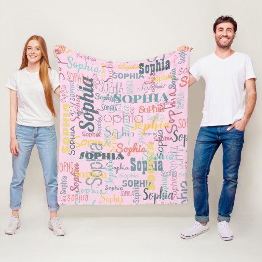 Moderne naam Graffiti Pink Names Pattern Typografi Fleece Deken (In situ)