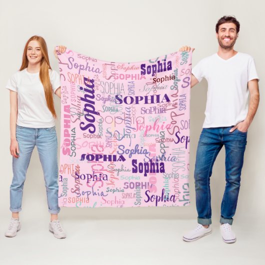 Moderne naam Graffiti roze naampatroon Fleece Deken (In situ)