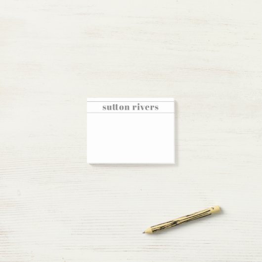 Moderne naam grijs post-it® notes (Op bureau)