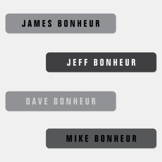 Moderne naam | Grijzen Zwart & Wit Iron-on Kleding Labels (Groep)