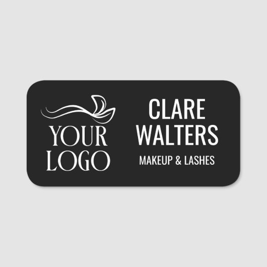 Moderne naam in grote witte letters & logo naamplaatje (Voorkant)