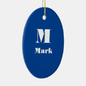 Moderne naam Initiaal Effen kleur Navy Blue Keramisch Ornament (Rechts)