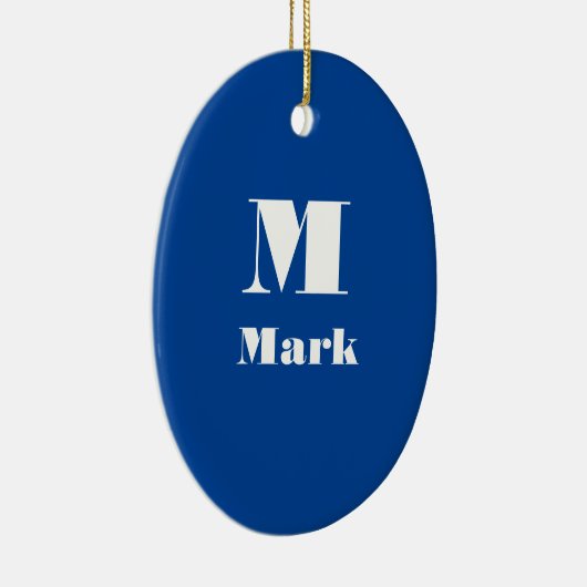 Moderne naam Initiaal Effen kleur Navy Blue Keramisch Ornament (Rechts)