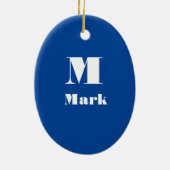 Moderne naam Initiaal Effen kleur Navy Blue Keramisch Ornament (Achterkant)