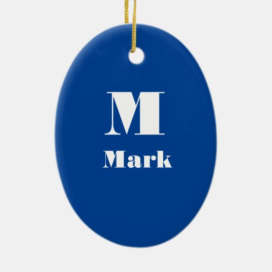Moderne naam Initiaal Effen kleur Navy Blue Keramisch Ornament (Achterkant)
