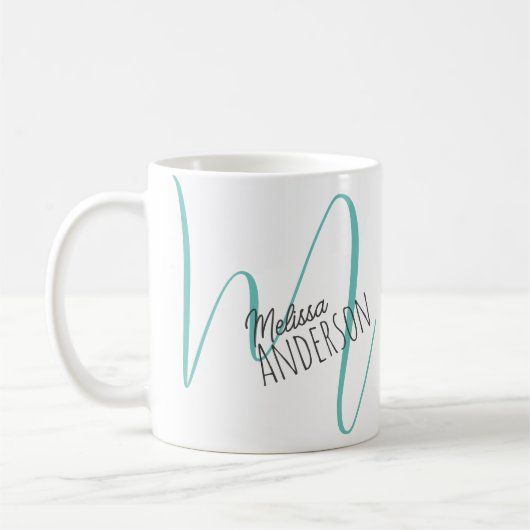 Moderne Naam Initiaal Monogram Gepersonaliseerd Koffiemok (Links)
