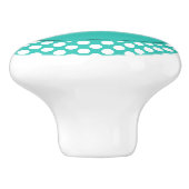Moderne naam initiaal turquoise witte polka stippe keramische knop (Zijkant)