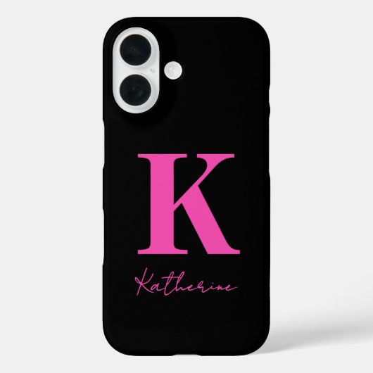 Moderne Naam Initiaal Zwart Roze Personaliseerbaar Case-Mate iPhone Case (Achterkant)
