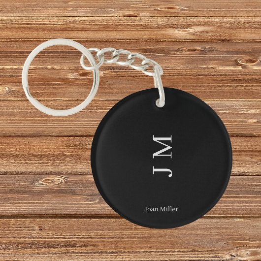 Moderne naam & Initialen Chic Black Sleutelhanger