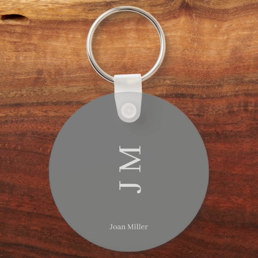 Moderne naam & Initialen Chic Grey Sleutelhanger (Voorkant)