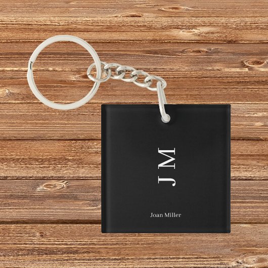 Moderne naam & Initialen Zwart Sleutelhanger