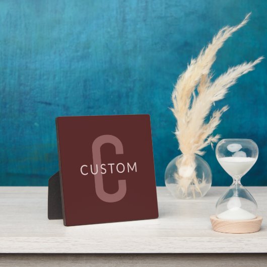 Moderne naam met monogram | Maroonrood Fotoplaat (Insitu)