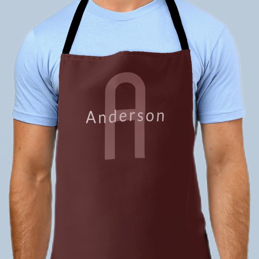 Moderne naam met monogram | Maroonrood Schort