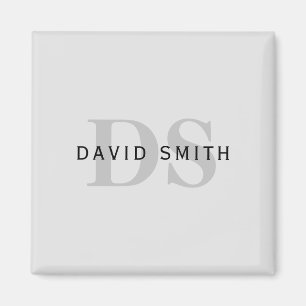 Moderne naam & Monogram Bewerkbaar in grijs en z Magneet