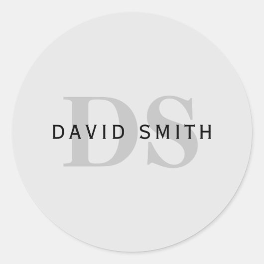 Moderne naam & Monogram | Bewerkbaar in grijs en z Ronde Sticker (Voorkant)