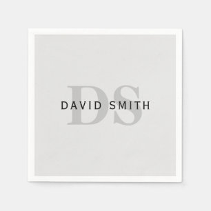 Moderne naam & Monogram   Bewerkbaar in grijs en z Servet