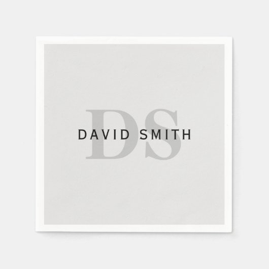 Moderne naam & Monogram | Bewerkbaar in grijs en z Servet (Voorkant)