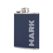 Moderne Naam Monogram Donkerblauw Wit Strepen Heupfles (Links)