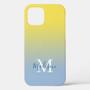 Moderne naam Monogram Geel tot Licht Blauw Gradiën Case-Mate iPhone Case
