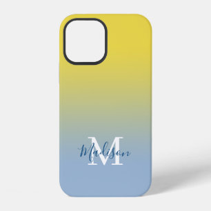 Moderne naam Monogram Geel tot Licht Blauw Gradiën iPhone 12 Hoesje