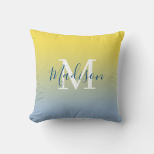 Moderne naam Monogram Geel tot Licht Blauw Gradiën Kussen