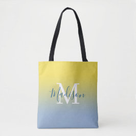 Moderne naam Monogram Geel tot Licht Blauw Gradiën Tote Bag
