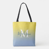 Moderne naam Monogram Geel tot Licht Blauw Gradiën Tote Bag (Achterkant)